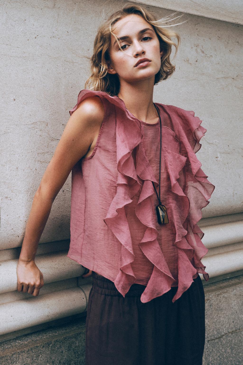 SEMI-SHEER TOP WITH RUFFLES