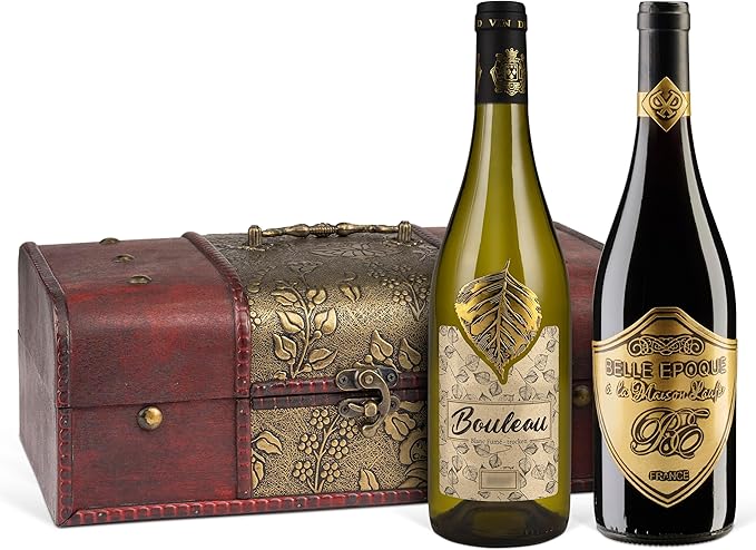 Belle Epoque & Bouleau - Set of 2 Wine in Antique Style Wooden Box