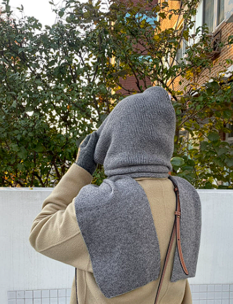 니트 후드 머플러