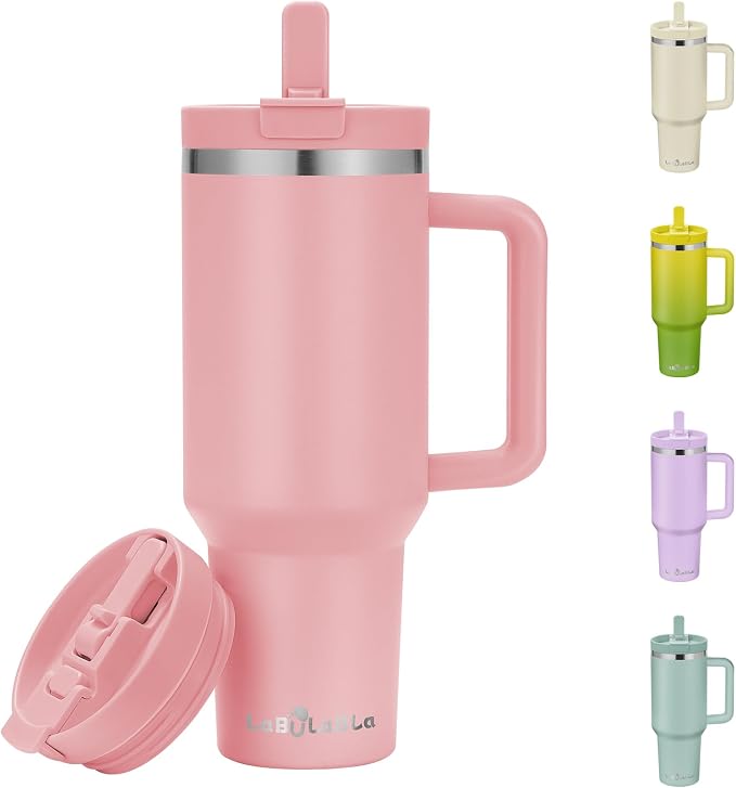 Labulabla 40oz Stainless Steel Insulated Tumbler with Flip Straw