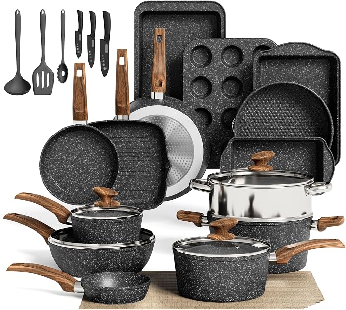 Kitchen Academy 30-Piece Induction Granite Pot Pan Set