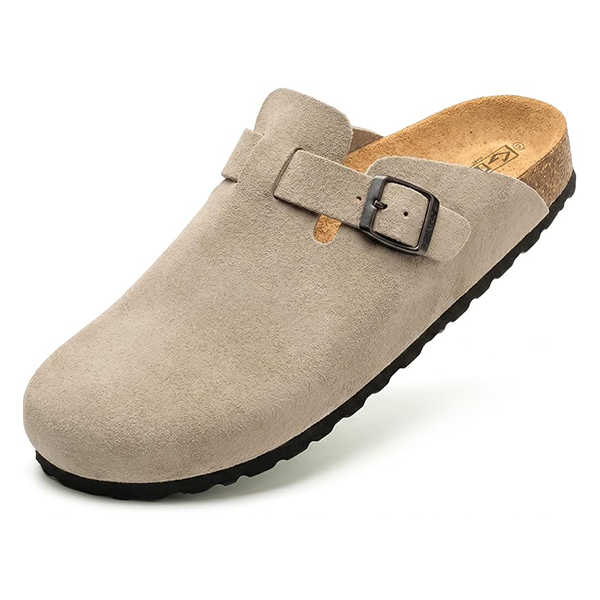 Leather clogs with cork insole, genuine leather, natural cork, adjustable buckle on the foot