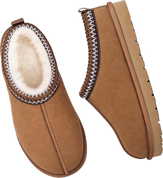 Women's Genuine Suede Slippers with Memory Foam House Shoes