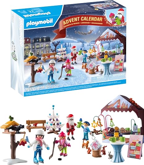 PLAYMOBIL Advent Calendar for Children, Trip to the Christmas Market, Winter Adventure Toy, With Col